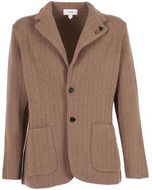 Lardini Ribbed Single Breasted Buttoned Blazer - Brown