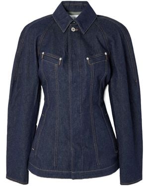 Jean Paul Gaultier Paneled Topstitched Denim Jacket - Blue