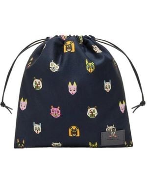 Loewe Small Cat-Motif Drawstring Pouch - Blue