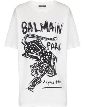 Balmain Short-Sleeved T-Shirt With Leopard Print - White