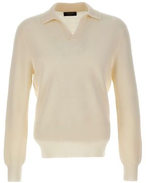 Gran Sasso Long-Sleeve Knitted Polo Shirt - White