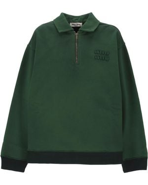 Miu Miu Long-Sleeved Oversized Polo Shirt - Green