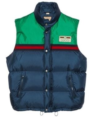 Gucci Color Blocked Logo Patch Padded Gilet - Blue