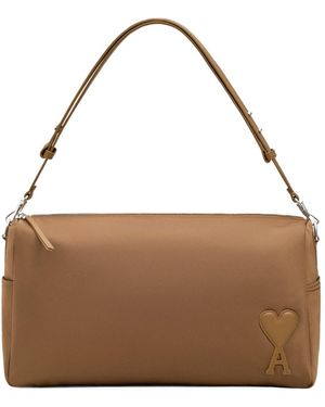 Ami Paris Logo Patch Large Shoulder Bag - Brown