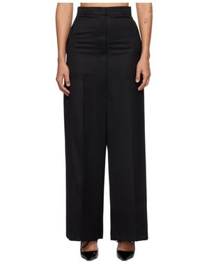 Pushbutton Side-Folded Wide-Leg Casual Pants - Black