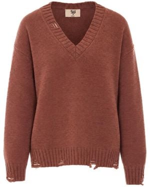 Aniye By Tina Distressed V-Neck Knitted Jumper - Brown