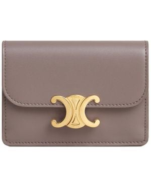 Celine Card Holder With Flap Triomphe - Grey