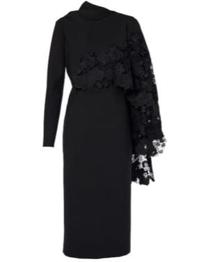 Oscar de la Renta Floral Guipure Wool Midi Dress - Black