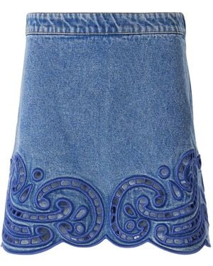 Ulla Johnson Embroidered Denim Mini Skirt - Blue