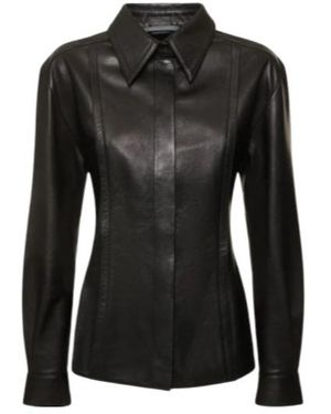Alberta Ferretti Long-Sleeved Lapel Leather Shirt - Black