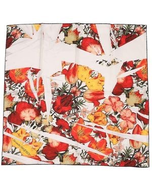 McQueen Floral Skull Scarf - Red