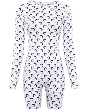 Marine Serre Moon-Print Long-Sleeve Playsuit - White
