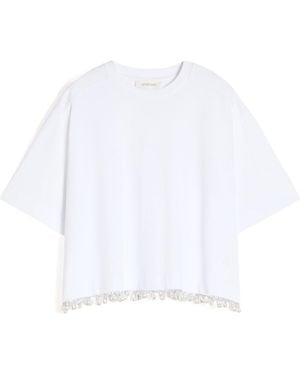 Sportmax Palmas Beaded Hem Cropped T-Shirt - White