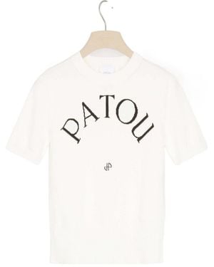 Patou Logo Intarsia Short-Sleeve Knit Top - White