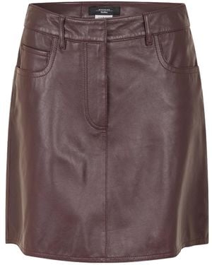 Weekend by Maxmara Solid Color Leather Midi Skirt - Purple