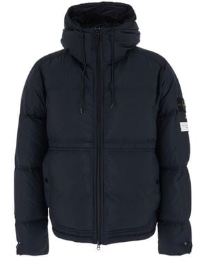 Stone Island Drawstring Hooded Puffer Jacket - Blue