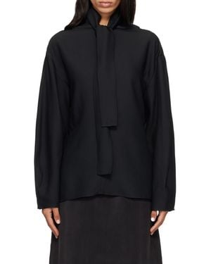 Studio Nicholson Loti Draped Tie-Neck Top - Black