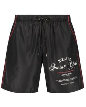 Iceberg Logo Print Swim Shorts - Black
