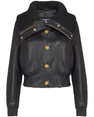 Balmain Leather Bomber Jacket - Black