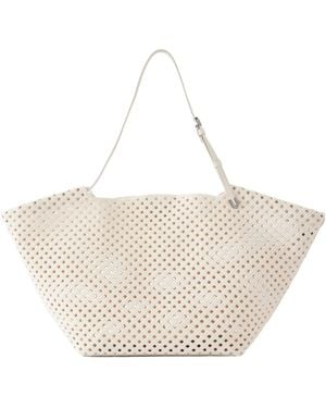 Brunello Cucinelli Leather-Trimmed Woven Shoulder Bag - White
