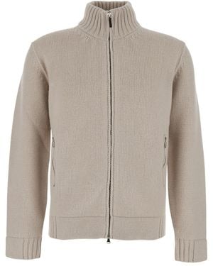 Kangra Cashmere High-Neck Zip-Up Cardigan - Brown
