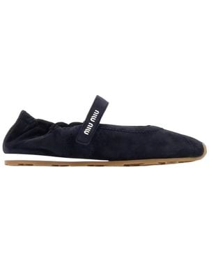 Miu Miu Round-Toe Strap Ballet Flats - Blue