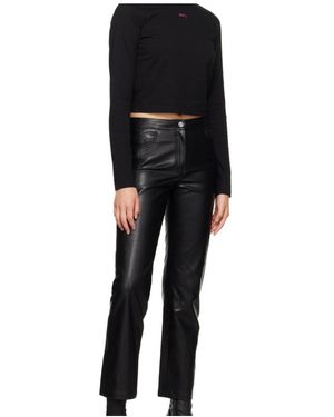 Juun.J Pleated Faux Leather Casual Pants - Black