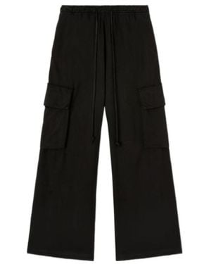 Palm Angels Low-Rise Drawstring Wide-Leg Cargo Trousers - Black