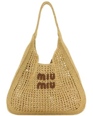 Miu Miu Raffia-Effect Woven Hobo Bag - Gray