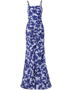 Carolina Herrera Pleated Floral Print Dress - Blue