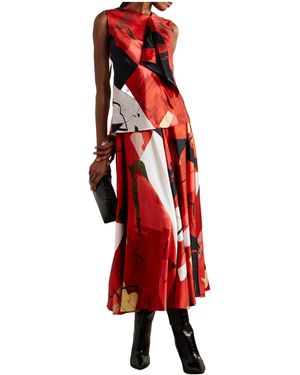 ROKSANDA Draped Printed Satin Tank - Red