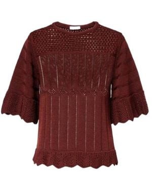 Eres Rêverie Open-Knit Cotton-Blend Top - Red