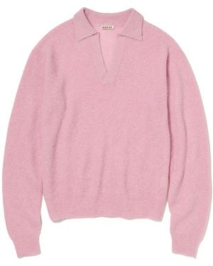 AURALEE Open Collar Knitted Jumper - Pink