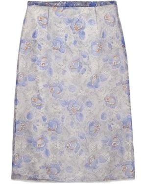 Prada Nylonette Floral Print Midi Skirt - Blue