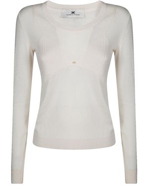 Elisabetta Franchi Logo Plaque Crewneck Knitted Jumper - Grey