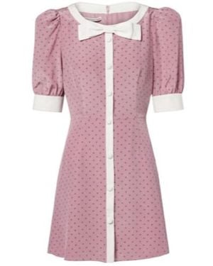 Alessandra Rich Bow-Detail Polka-Dot Silk Minidress - Pink