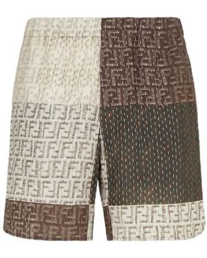 Fendi All-Over Ff Print Panelled Bermuda Shorts - Grey