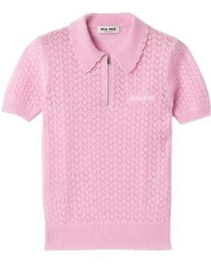 Miu Miu Zipped Knitted Polo Top - Pink