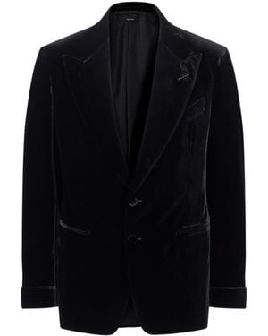Tom Ford Single-Breasted Velvet Blazer - Blue