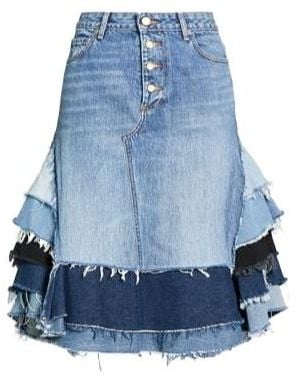 Ganni Multi-Tonal Patchwork Denim Mini Skirt - Blue