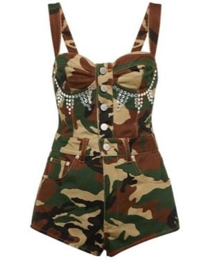 Alessandra Rich Camouflage Denim Jumpsuit - Green