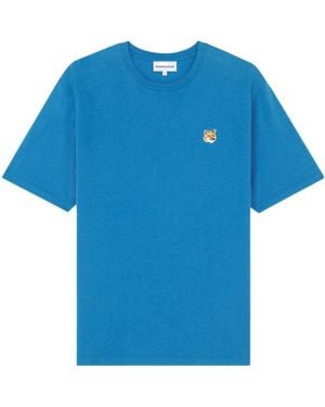 Maison Kitsuné Maison Kitsuné Fox Head Patch Crewneck T-Shirt - Blue
