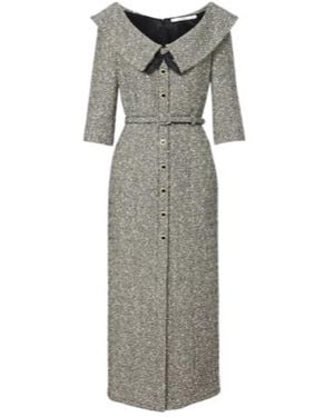 Alessandra Rich Belted Cotton And Wool-Blend Tweed Midi Dress - Grey