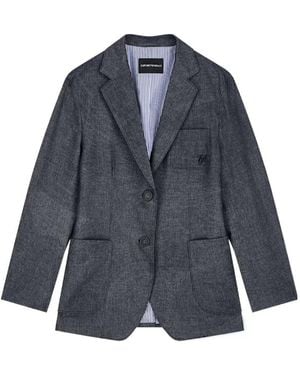 Emporio Armani Wool Blend Blazer With Denim Effect Signature Capsule - Blue