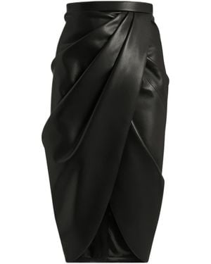 Balmain Draped Lambskin Midi Skirt - Black
