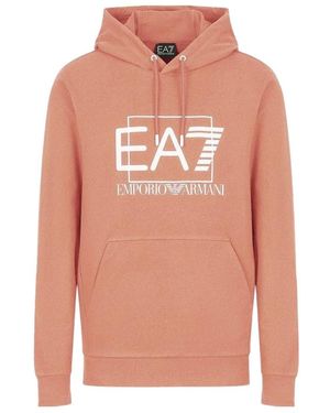EA7 Logo-Print Cotton Hoodie - Pink