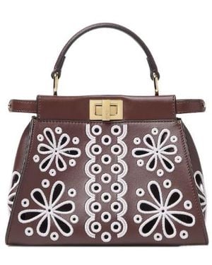Fendi Mini Peekaboo Flower Design Tote Bag - Brown