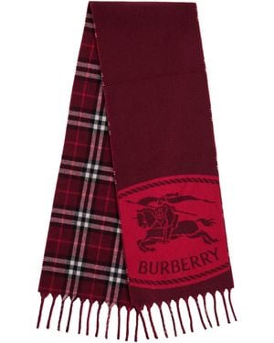 Burberry Reversible Check Jacquard Fringe Scarf - Red