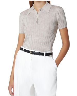 TOTEME Ribbed-Knit Polo Top - White