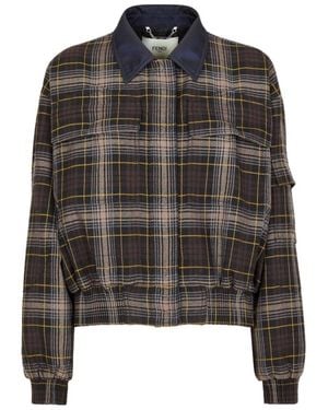 Fendi Checked Cropped Bomber Jacket - Black